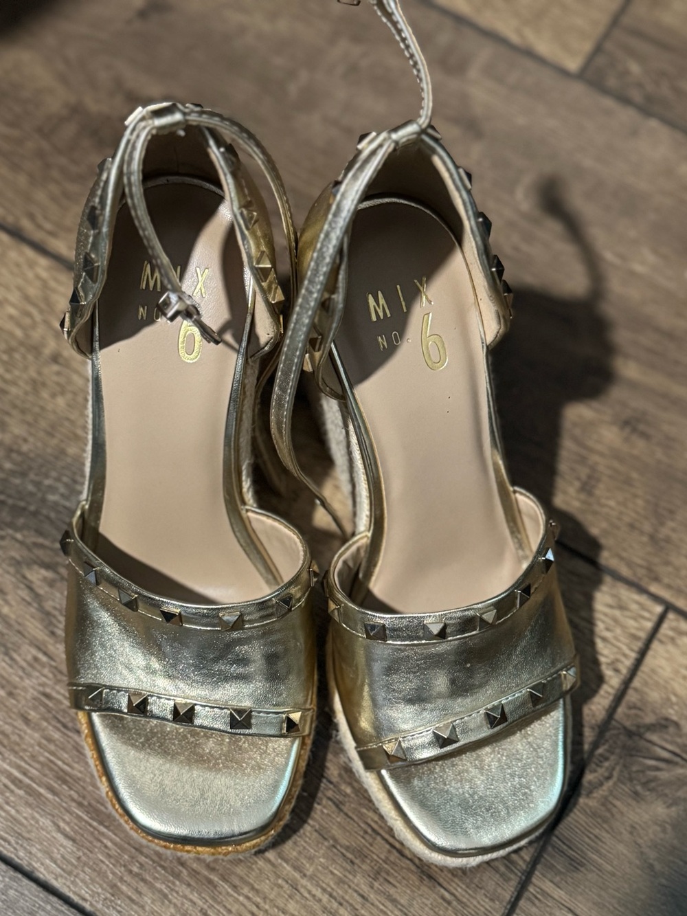 Mix No. 6 Gold tone studded  wedge Heel Sandals Size 6M